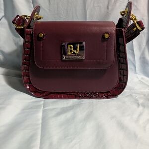 BJ BrandedJoy Burgundy Croc-Trim Leather Shoulder Bag
